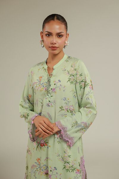 Embroidered | Raw Silk | Floral Longline Kurta | AED 69.00