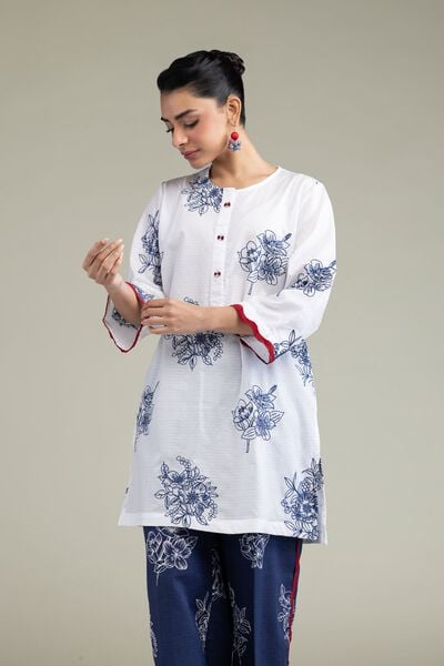 Embroidered | Cotton Dobby | Floral Round-Neck Kurta | AED 150.00