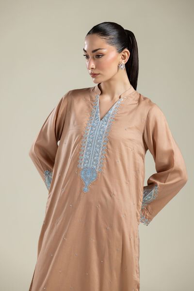 Embroidered | Textured Weave | Embroidered V-Neck Kurta | AED 150.00