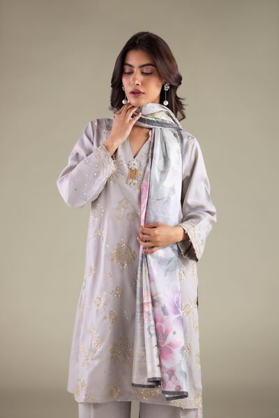 Embroidered | Raw Silk | Band Collar Kurta | AED 115.00