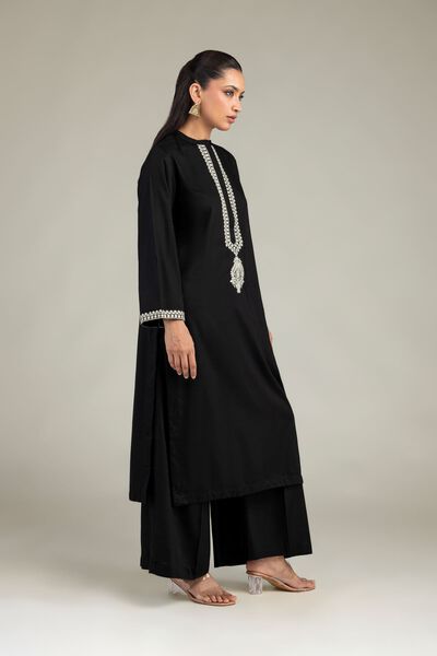 Dyed | Raw Silk | Solid Black Pants | AED 130.00