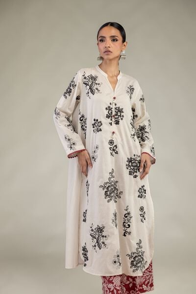 Embroidered | Cotton Dobby | Floral Longline Kurta | AED 230.00