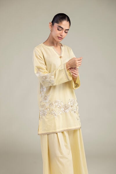 Embroidered | Cambric | Floral Yellow Kurta | AED 200.00