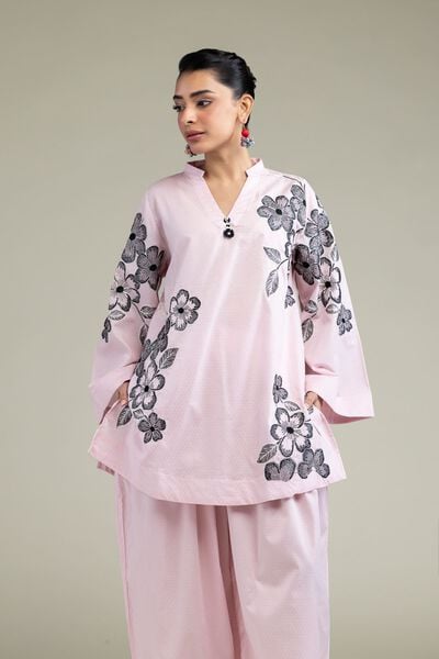 Embroidered | Cotton Dobby | Floral Pink Kurta | AED 180.00