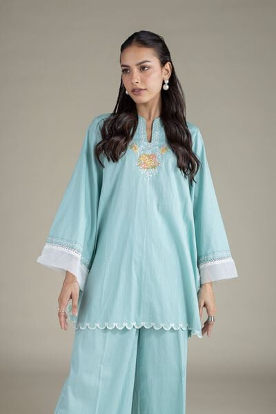 Embroidered | Textured Cambric | Short Floral Kurta | AED 150.00