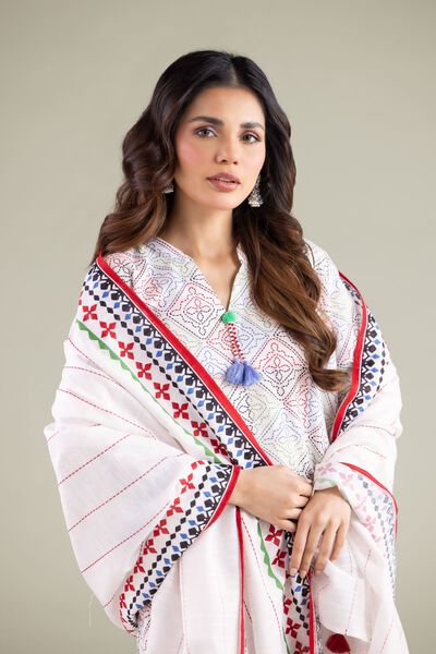 Embroidered | Textured Cotton | Tassel Dupatta | AED 80.00