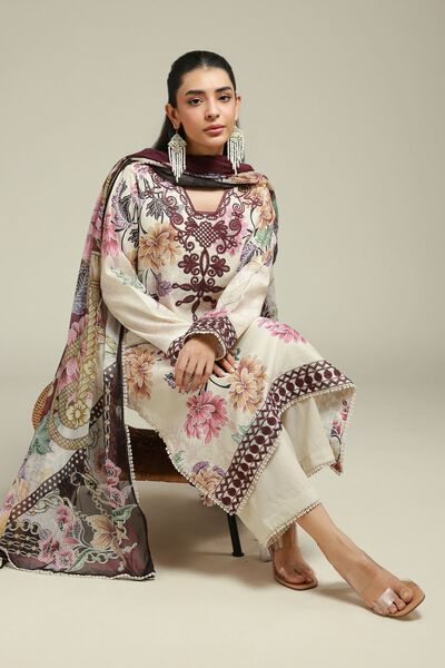 Embroidered | Satin | 3-Piece Tailored Set | AED 300.00