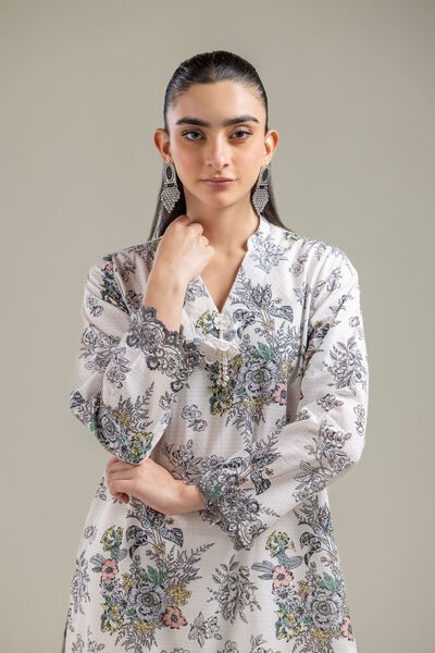Embroidered | Cotton Dobby | White V-Neck Kurta | AED 130.00
