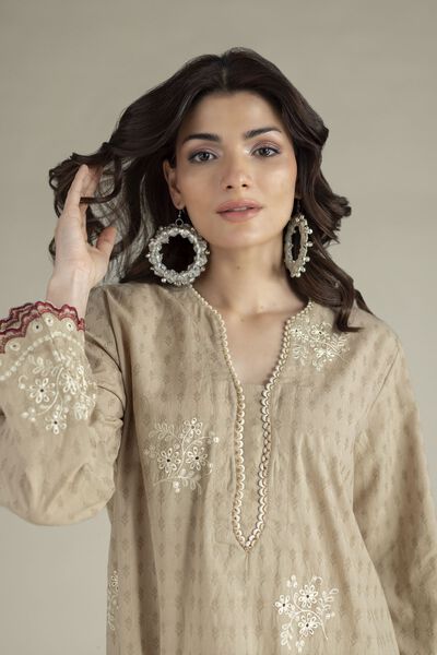 Embroidered | Cotton Dobby | Beige Tailored Suit | AED 250.00