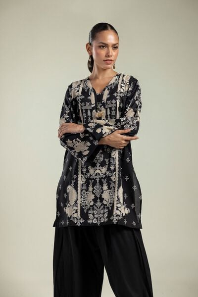 Printed | Cambric | Floral Black Kurta | AED 100.00