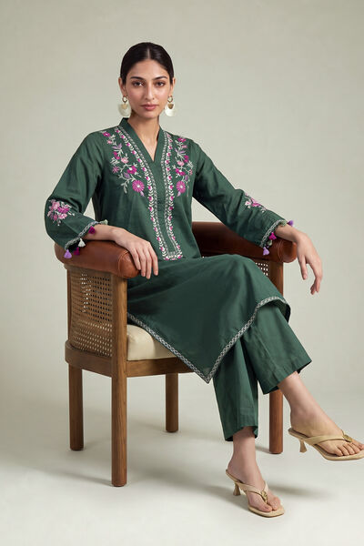 Embroidered | Cambric | Long Green Kurta | AED 200.00