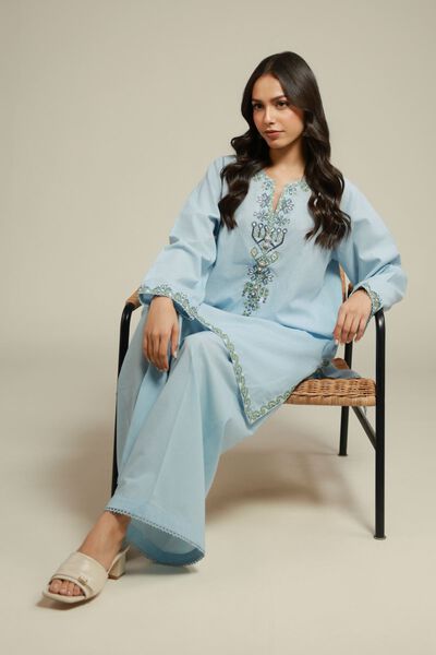Embroidered | Cambric | Blue 2-Piece Tailored | AED 120.00