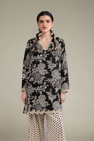 Embroidered | Cambric | Black Floral Kurta | AED 150.00