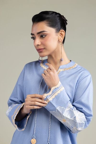 Embroidered | Cotton Dobby | Floral Scalloped Kurta | AED 150.00