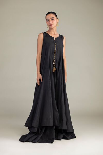 Dyed | Textured Raw Silk | Black Solid Pants | AED 180.00