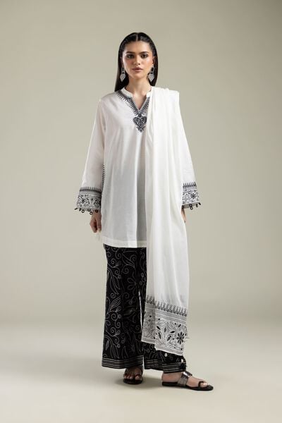 Embroidered |Cotton Dobby | Floral Black Pants | AED 100.00