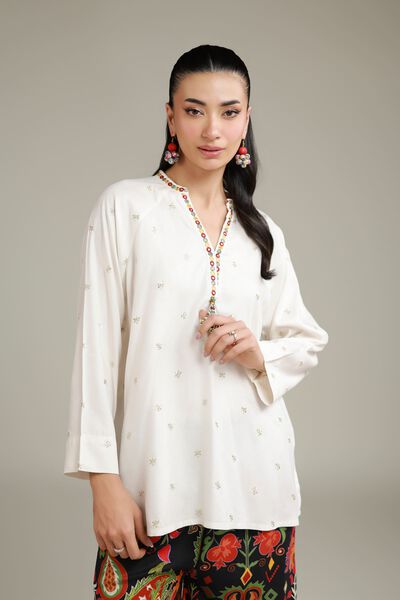 Embroidered | Viscose Crepe | Viscose V-Neck Tunic | AED 75.00