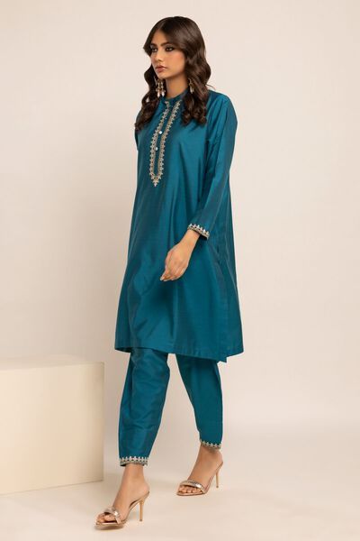Kurta | Embroidered, BLUE, hi-res