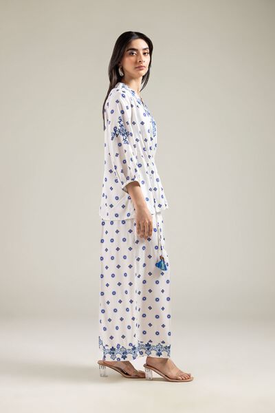 Embroidered | Viscose Crepe | Geometric White Trousers | AED 50.00