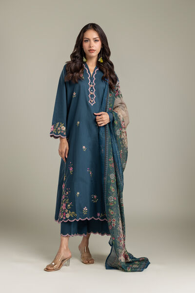 Embroidered | Textured Cotton | Pants | AED 130.00