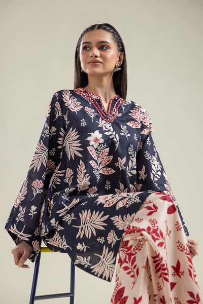 Printed | Cotton Dobby | V-Neck Navy Kurta | AED 100.00