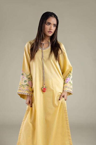 Embroidered | Cotton Dobby | Floral Drawstring Kurta | AED 150.00