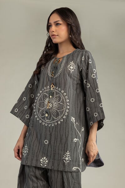 Printed | Cotton Dobby | Gray Cotton Kurta | AED 50.00