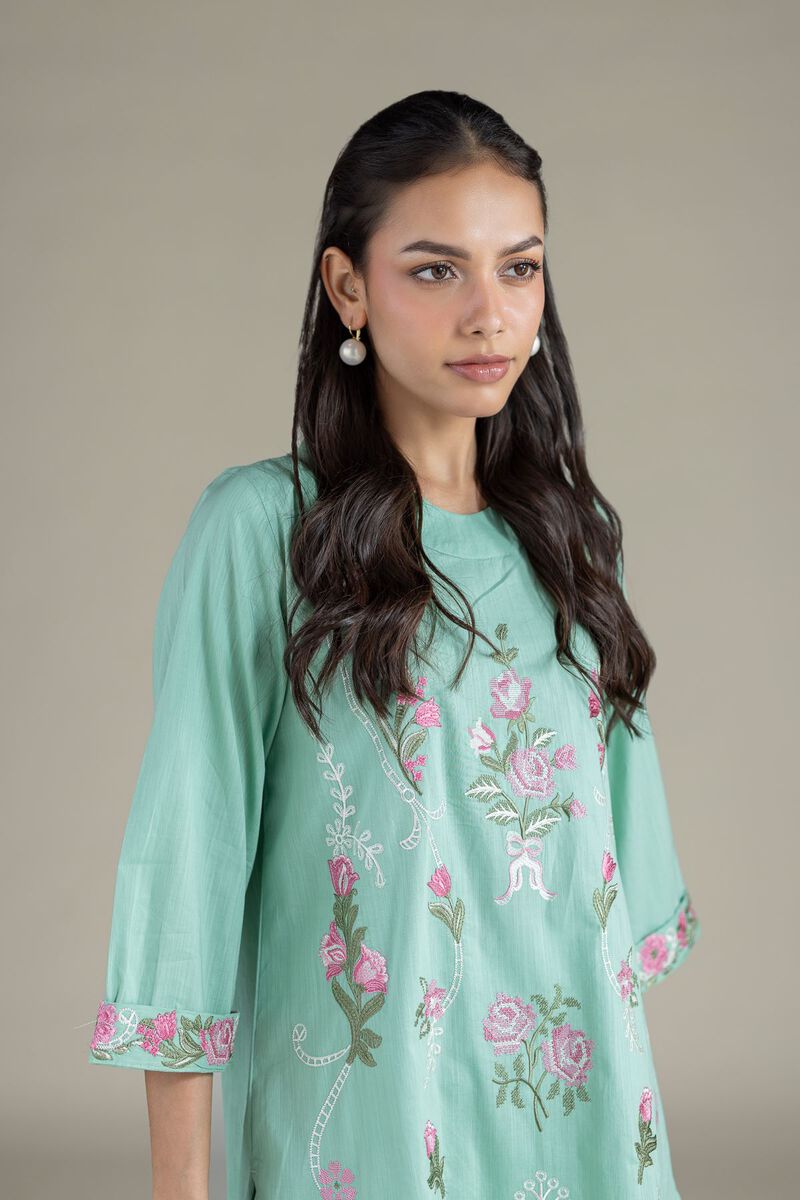 Embroidered | Textured Cambric | Floral Threadwork Kurta | AED 54.00