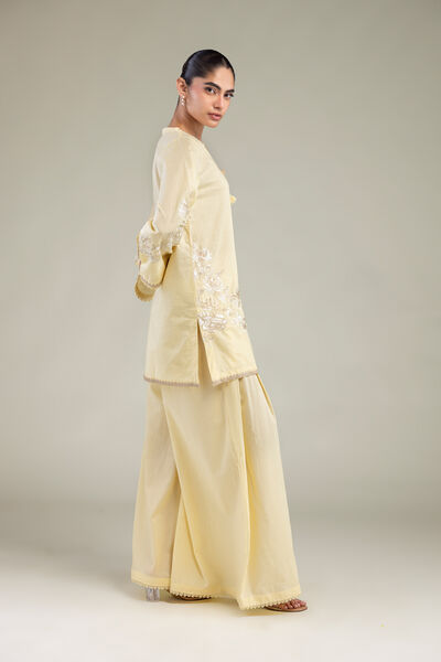 Embroidered | Cambric | Yellow Cambric Pants | AED 130.00