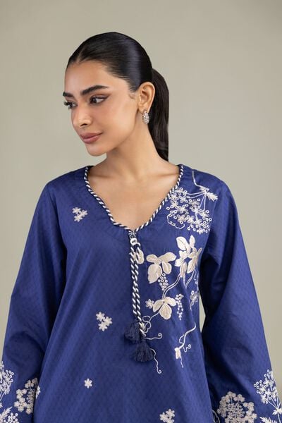 Embroidered | Cotton Dobby | Cotton Navy Kurta | AED 200.00