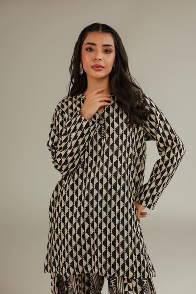 Printed | Textured Cotton | Geometric V-Neck Kurta | AED 120.00