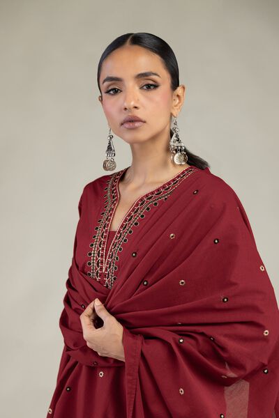Textured Lawn | Embroidered | Maroon Lawn Dupatta | AED 150.00