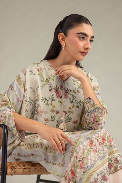 Printed | Raw Silk | Floral Longline Kurta | AED 180.00