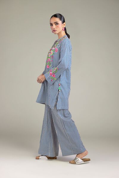 Embroidered | Cambric | Blue Cambric Pants | AED 80.00