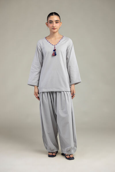 Embroidered | Textured Cotton Viscose | Gray Cotton Shalwar | AED 130.00