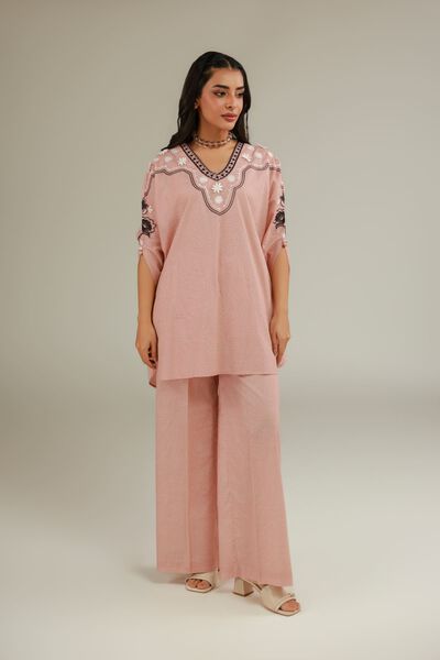 Embroidered | Cotton Dobby | Pink Cotton Pants | AED 100.00