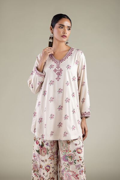 Embroidered | Viscose | Floral V-Neck Kurta | AED 130.00