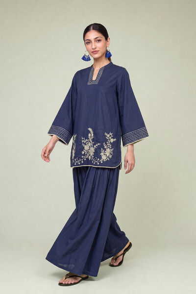Embroidered | Cambric | Navy Solid Pants | AED 130.00