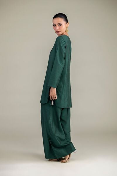 Dyed | Textured Raw Silk | Solid Green Shalwar | AED 130.00