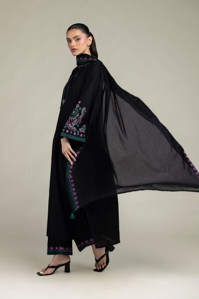 Embroidered | Cambric | Black Floral Pants | AED 130.00