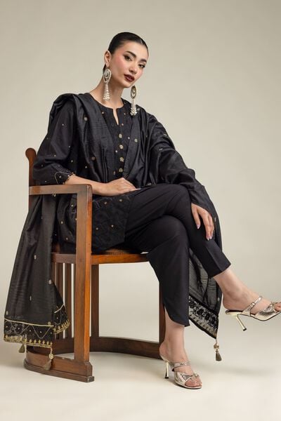 Embroidered | Polyester Silk | Black Silk Dupatta | AED 54.00