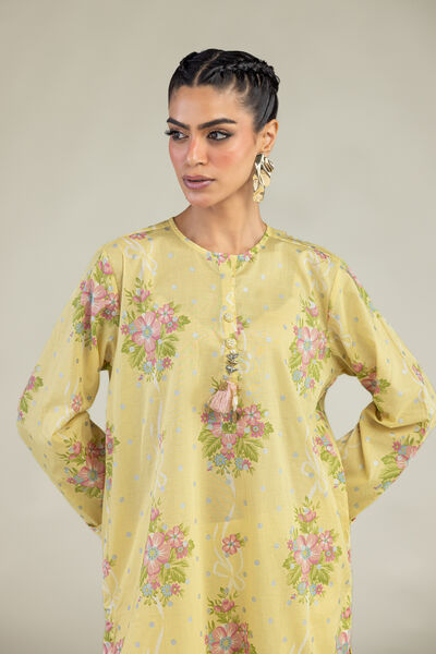 Printed | Cambric | Floral Yellow Kurta | AED 150.00