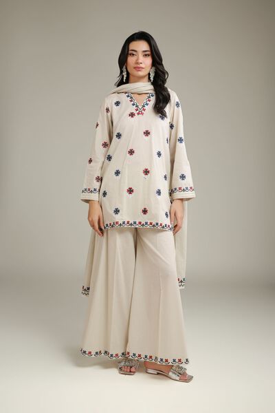 Embroidered | Cambric | Wide Cambric Pants | AED 100.00