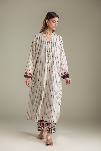 Printed | Light Khaddar | Off-White Khaddar Kurta | AED 180.00