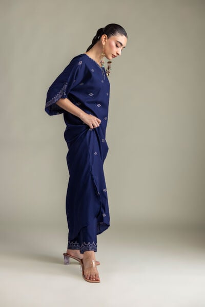 Embroidered | Raw Silk | Navy Embroidered Pants | AED 150.00