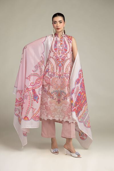 Embroidered | Raw Silk | Pink Floral Kurta | AED 75.00