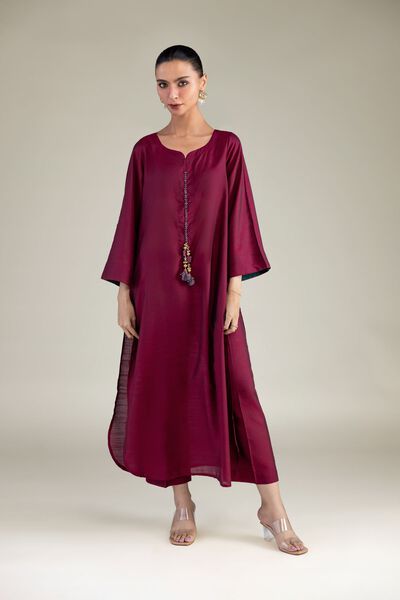 Dyed | Textured Raw Silk | Solid Maroon Pants | AED 130.00
