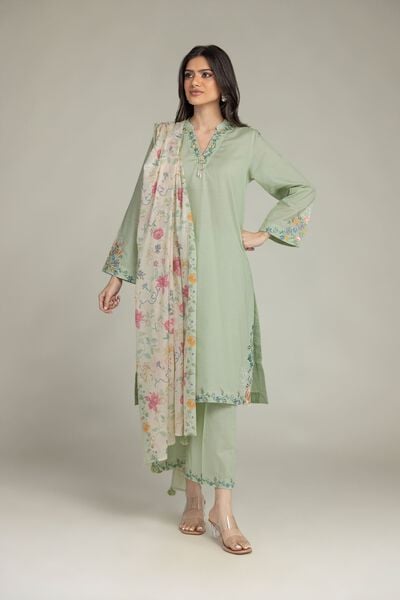 Embroidered | Cotton Dobby | Mint Cotton Pants | AED 80.00