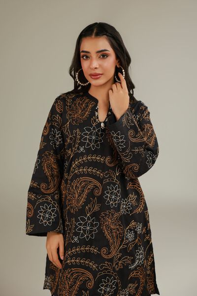 Embroidered | Cotton Dobby | Short Black Kurta | AED 130.00