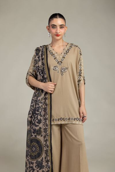Embroidered | Raw Silk | Beige Silk Kurta | AED 69.00